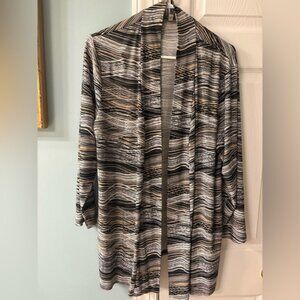 Kasper Black and White Striped Cardigan